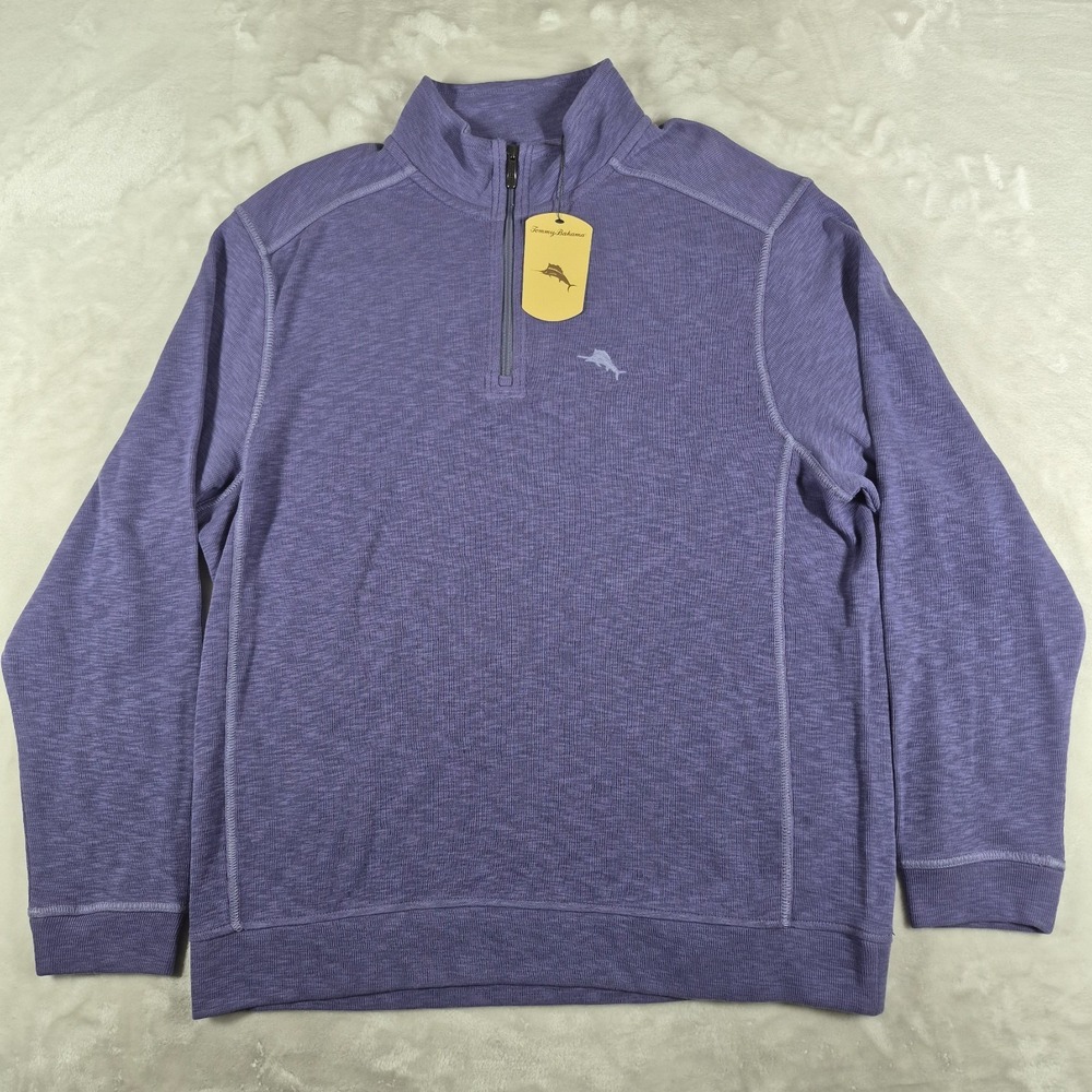 Tommy Bahama 1/4 Zip Sweater Men's Large Purple Pullover Jacket ST227305TX NWT